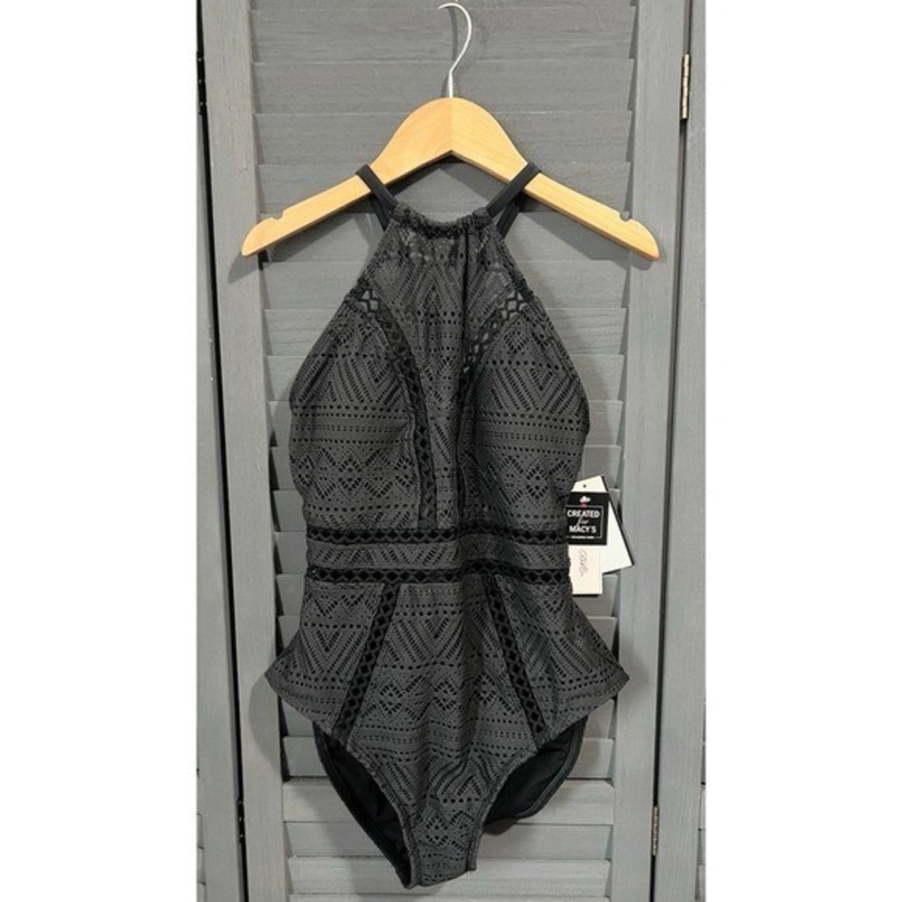 Salt + Cove Womens Black Crochet High Neck One Piece Swimsuit Size Small NEW